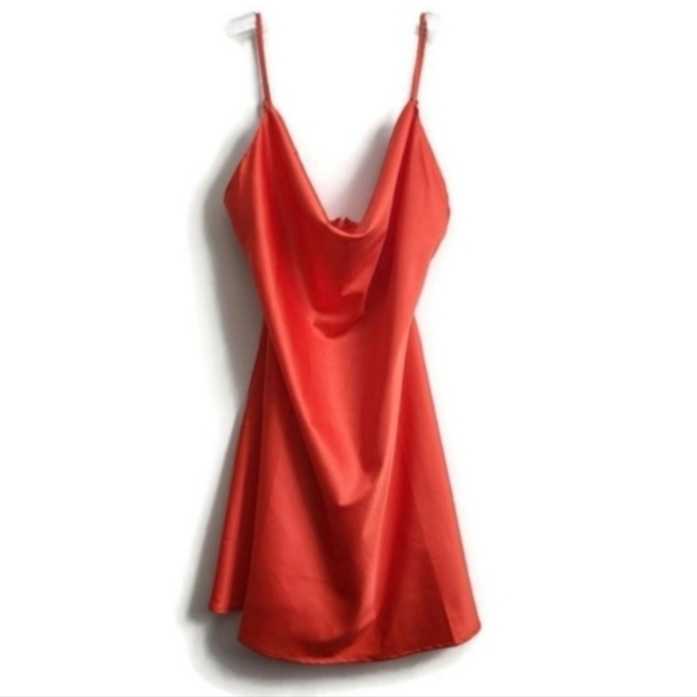 437 silk spandex mini slip dress Small Red